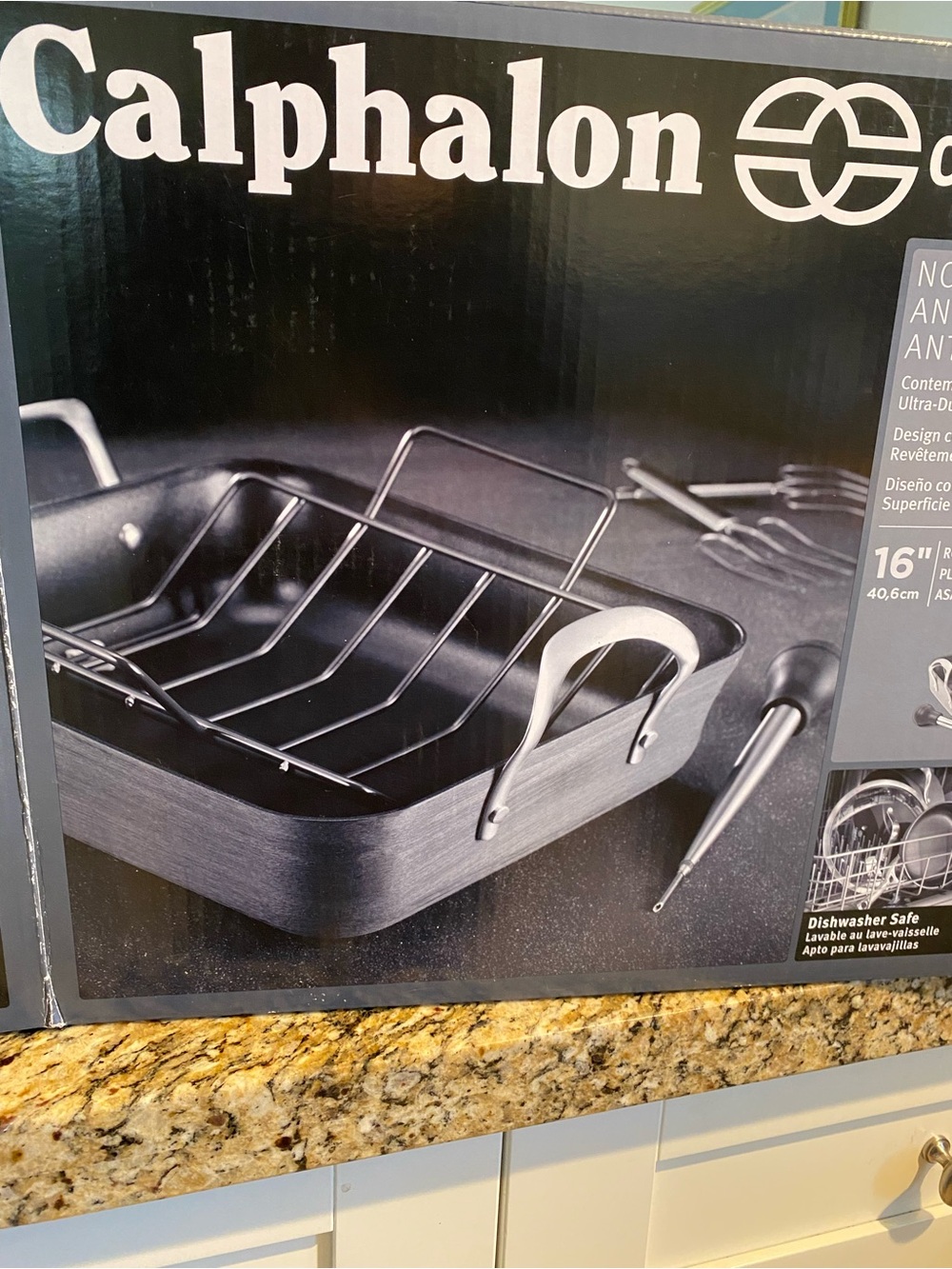 Calphalon Black and Silver Roasting Pan with Rack and Utensils